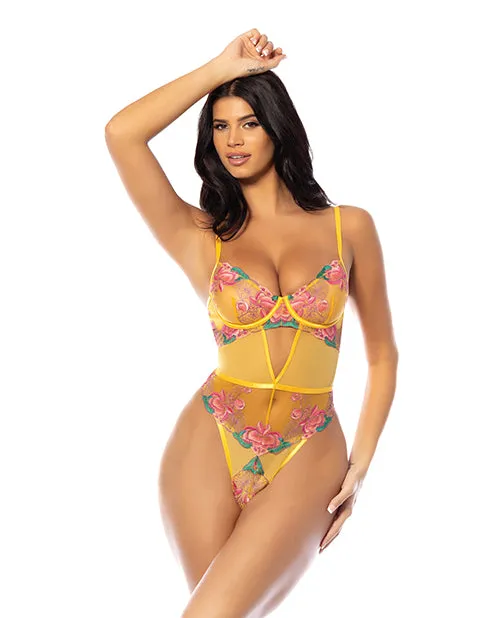 Oh La La Cheri Vibrators Elisabeth Unlined Underwire Embroidered Teddy Yellow SM Oh La La Cheri Vibrators Elisabeth Unlined Underwire Embroidered Teddy Yellow SM