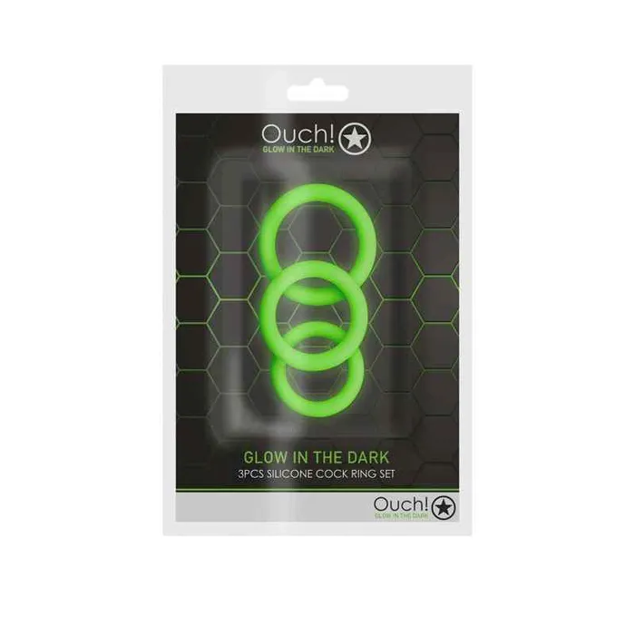 OUCH Glow In The Dark Cock Ring Set Shots Toys Male Sex Toys