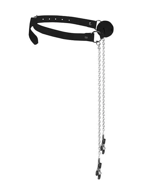 Ouch Ouch Breathable Ball Gag with Nipple Clamps Black Couples Ouch Ouch Breathable Ball Gag with Nipple Clamps Black Couples