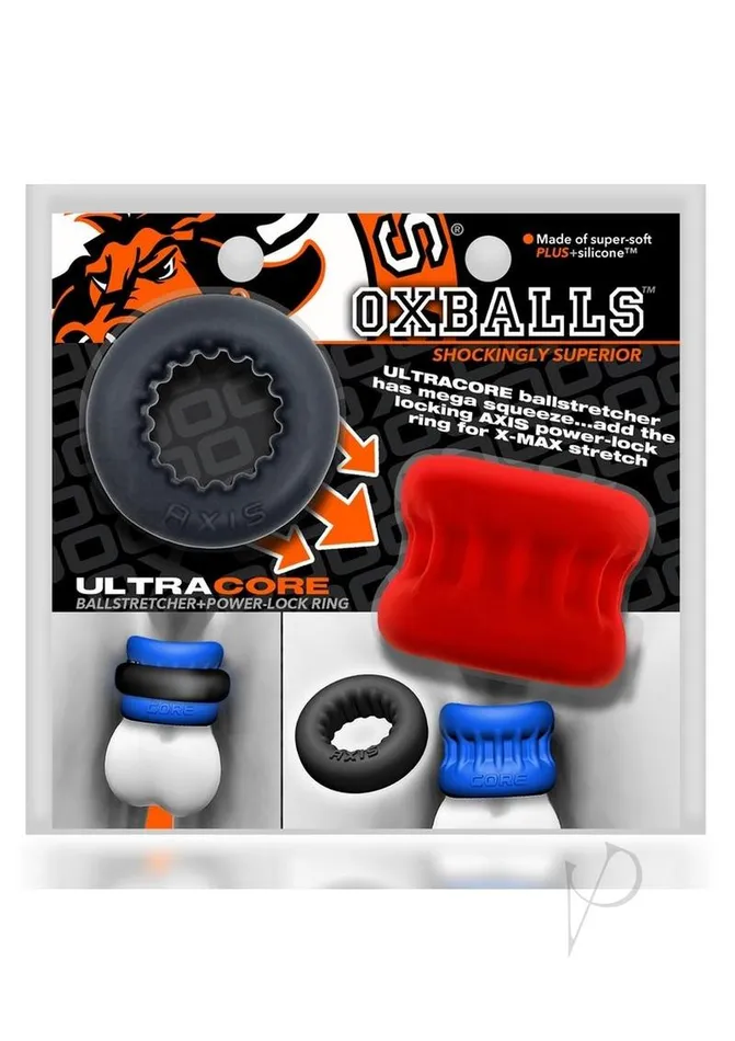 Oxballs Male Sex Toys Ultracore Core Ballstretcher with Axis Ring Red Ice
