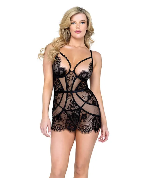 Roma Confidential Anal Femme Fatale Scalloped Eyelash Lace Mesh Chemise Thong Black SM Roma Confidential Anal Femme Fatale Scalloped Eyelash Lace Mesh Chemise Thong Black SM