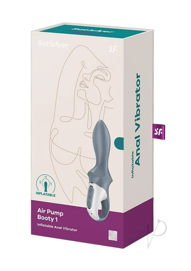 Satisfyer Air Pump Booty 1 Rechargeable Silicone Anal Vibrator GrayWhite Satisfyer Anal
