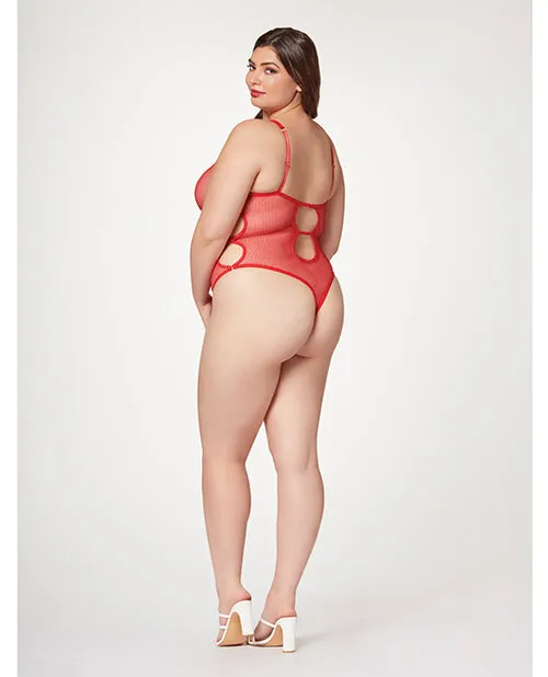 Seven Til Midnight Vibrators Fishnet Strappy High Cut Leg Teddy Red 3X4X