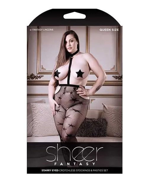 Sheer Fantasy Anal Sheer Fantasy Starry Eyed Choker Harness Stocking wStar Pasties Black QN Sheer Fantasy Anal Sheer Fantasy Starry Eyed Choker Harness Stocking wStar Pasties Black QN