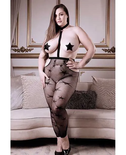 Sheer Fantasy Anal Sheer Fantasy Starry Eyed Choker Harness Stocking wStar Pasties Black QN Sheer Fantasy Anal Sheer Fantasy Starry Eyed Choker Harness Stocking wStar Pasties Black QN