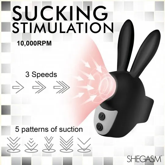Shegasm Vibrators Sucky Bunny Clit Stimulator Black
