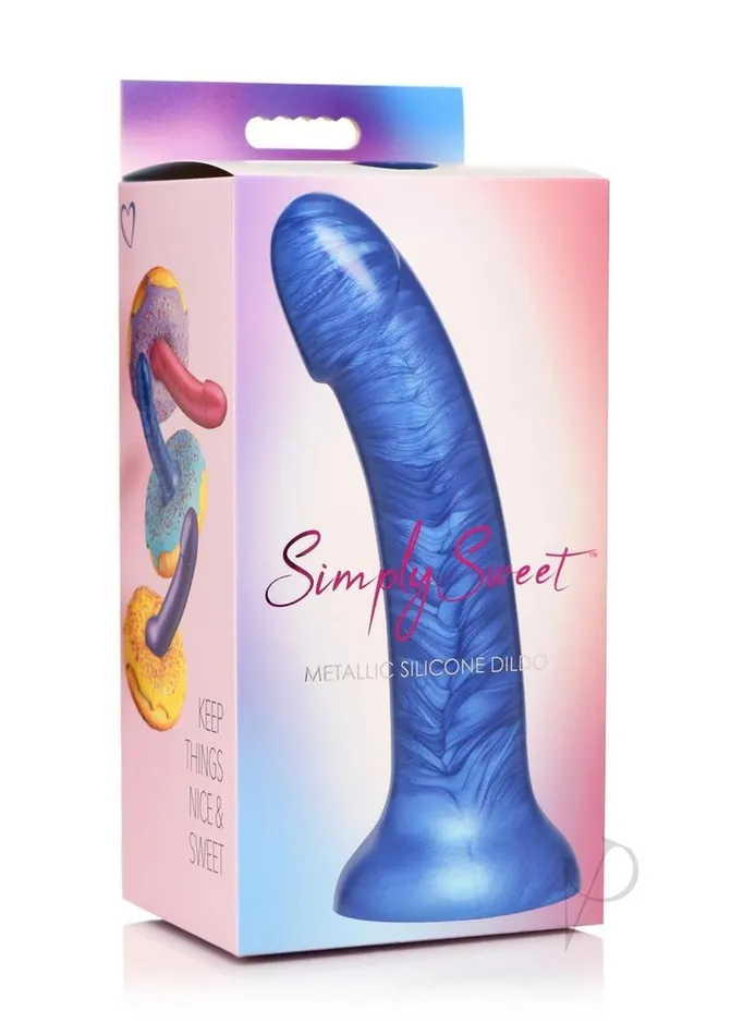 Simply Sweet Dildos Simply Sweet Metallic Silicone Dildo 7in Blue
