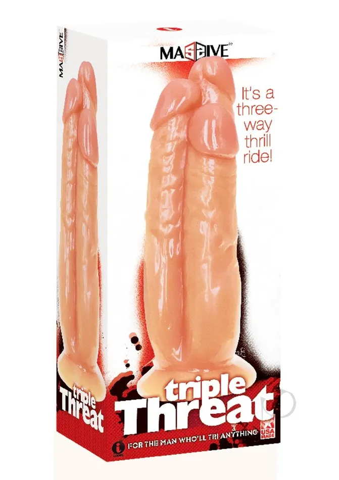 Triple Threat 3 Cock Dildo Vanilla Massive Dildos