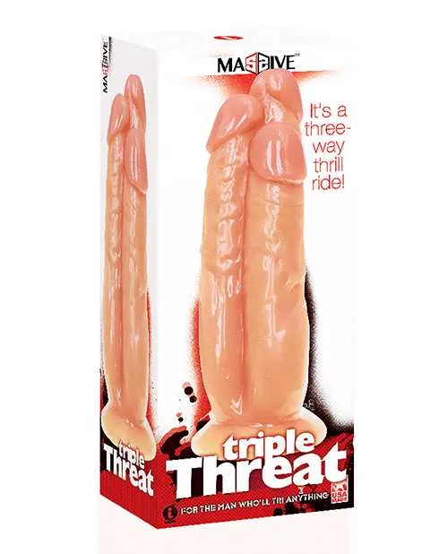 Triple Threat 3 Cock Dildo Vanilla Massive Dildos Triple Threat 3 Cock Dildo Vanilla Massive Dildos