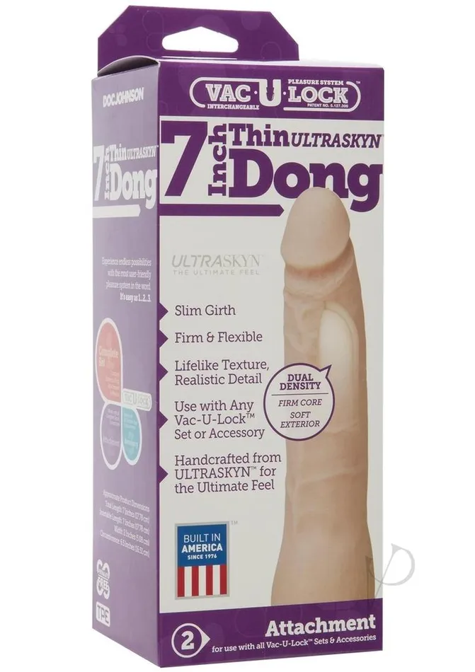 VacULock Ultraskyn Thin Dildo 7in Vanilla Vac U Lock Dildos