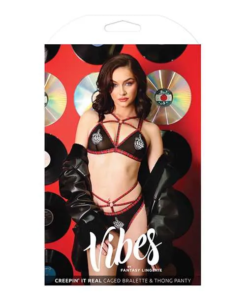 Vibes By Fantasy Lingerie Vibrators Vibes Creepin it Real Caged Bralette Thong Panty Black SM Vibes By Fantasy Lingerie Vibrators Vibes Creepin it Real Caged Bralette Thong Panty Black SM