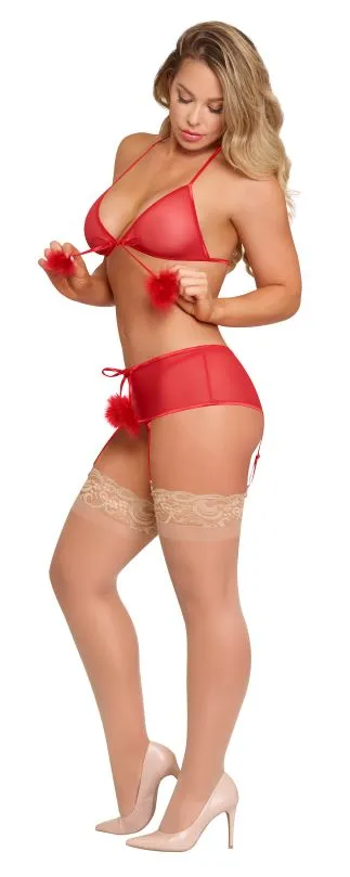 Vibrators SimpleeDiscreet Marabou Bra Skirt GSTRING Red LXL