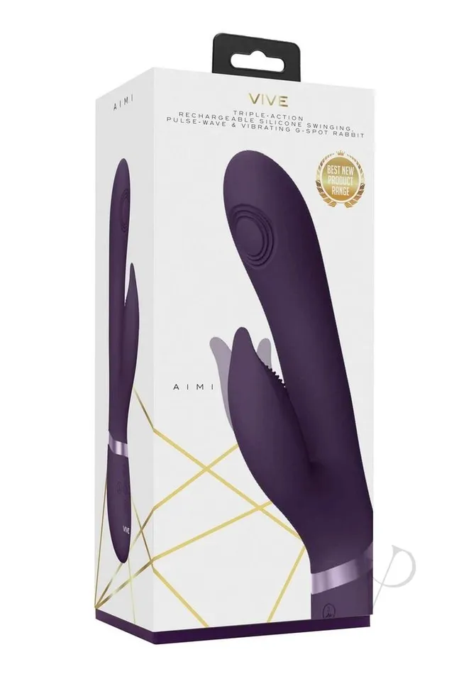 Vibrators Vive By Shots Vive Aimi Rechargeable Silicone Pulse Wave and Vibrating GSpot Rabbit Purple