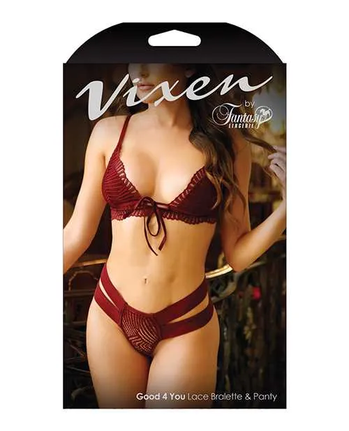 Vixen Good 4 You Lace Triangle Bralette Panty Burgundy OS Vixen By Fantasy Lingerie Female Sex Toys Vixen Good 4 You Lace Triangle Bralette Panty Burgundy OS Vixen By Fantasy Lingerie Female Sex Toys