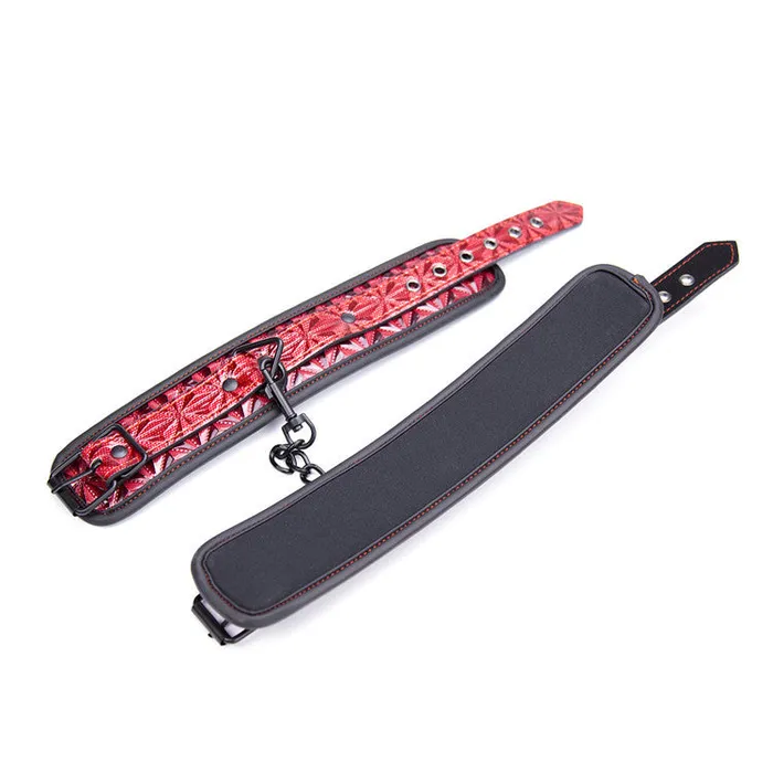 Wild Night Fantasies Restraints Red and Black Patterned Leather Handcuffs