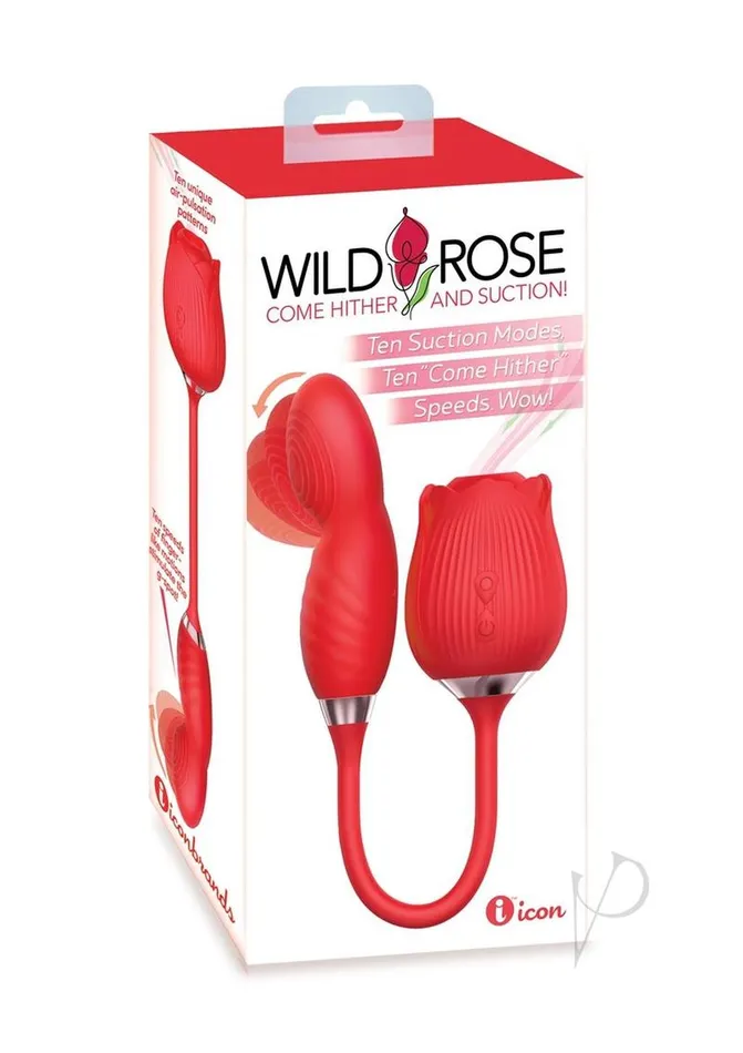 Wild Rose Come Hither Rechargeable Silicone Dual Stimulator with Clitoral Suction Red Wild Rose Female Sex Toys Wild Rose Come Hither Rechargeable Silicone Dual Stimulator with Clitoral Suction Red Wild Rose Female Sex Toys
