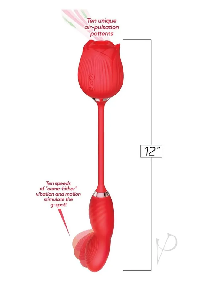 Wild Rose Come Hither Rechargeable Silicone Dual Stimulator with Clitoral Suction Red Wild Rose Female Sex Toys