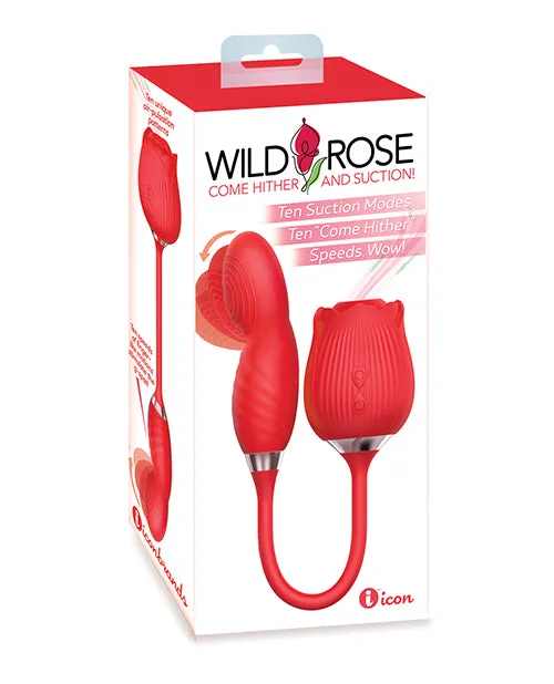 Wild Rose Come Hither Rechargeable Silicone Dual Stimulator with Clitoral Suction Red Wild Rose Female Sex Toys