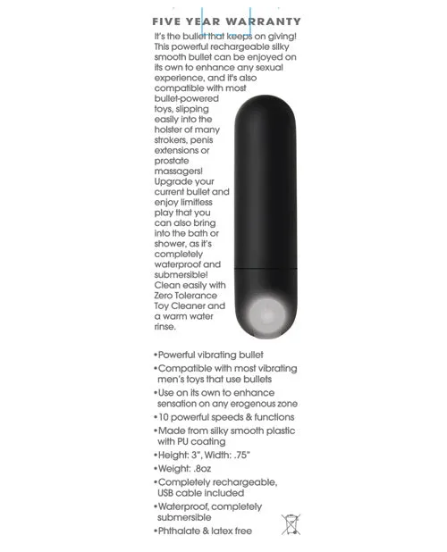 Zero Tolerance All Powerful Rechargeable Bullet Black Zero Tolerance Anal