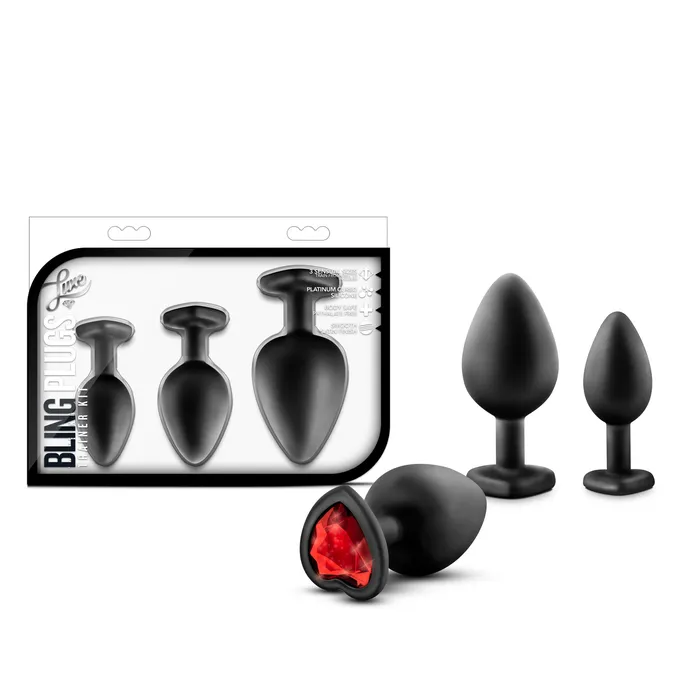 Anal Blush Luxe Bling Plugs Training Kit Black With Red Gems