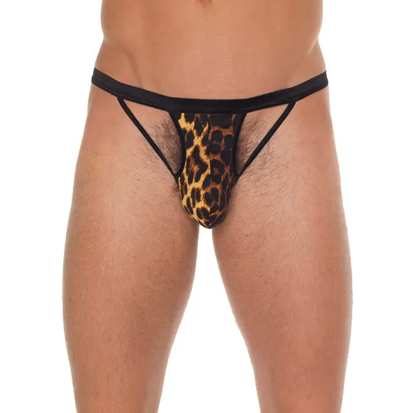 Anal Mens Black GString With Black Straps To Animal Print Pouch Rimba