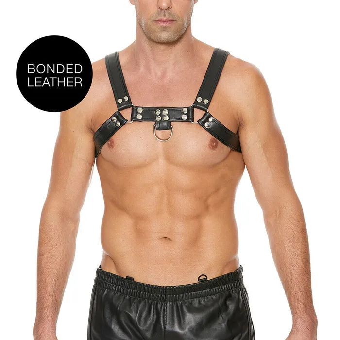 Anal Shots Toys Ouch Chest Bulldog Harness Black Large to Xlarge