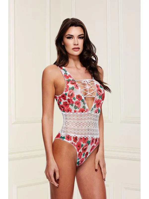 Baci Vibrators White Floral and Lace Teddy BLW3206ML BX