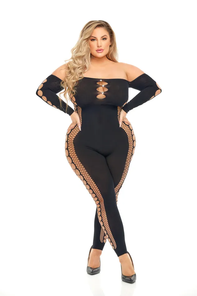 Bodystockings Playsuits Pink Lipstick Bodystocking Queen Size Black