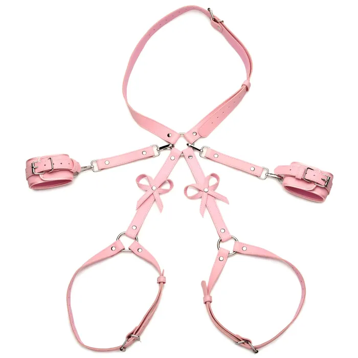 Bondage Harness With Bows Mediumlarge Pink XR Brands Strict Female Sex Toys