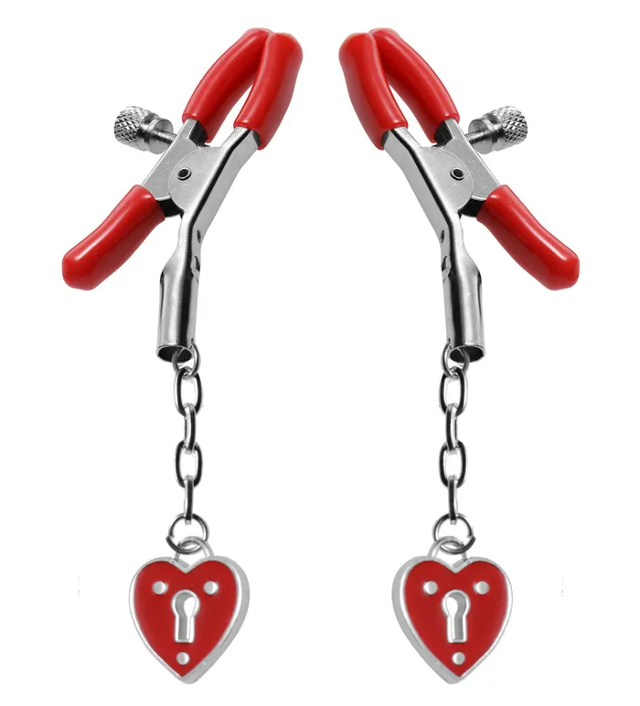 Charmed Heart Padlock Nipple Clamps XR Brands Master Series Female Sex Toys Charmed Heart Padlock Nipple Clamps XR Brands Master Series Female Sex Toys