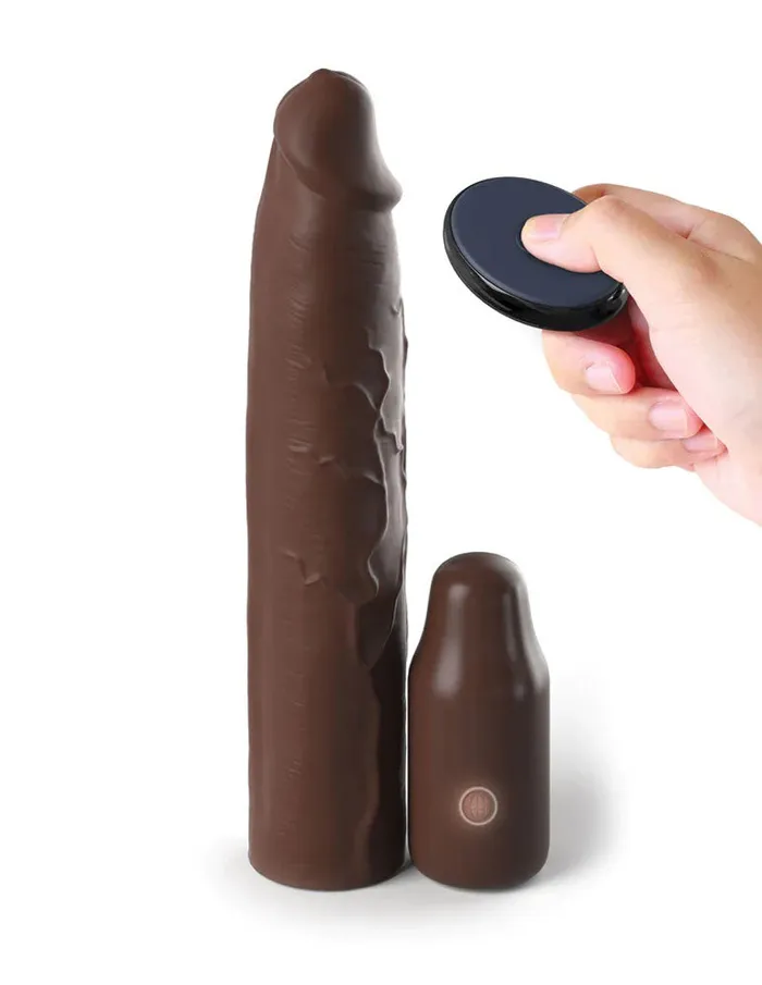 Fantasy XTensions Elite 9 Inch Sleeve Vibrating 3 Inch Plug With Remote Brown Pipedream Male Sex Toys Fantasy XTensions Elite 9 Inch Sleeve Vibrating 3 Inch Plug With Remote Brown Pipedream Male Sex Toys