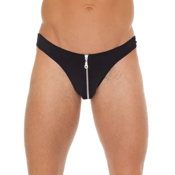 Female Sex Toys Rimba Mens Black GString With Zipper On Pouch