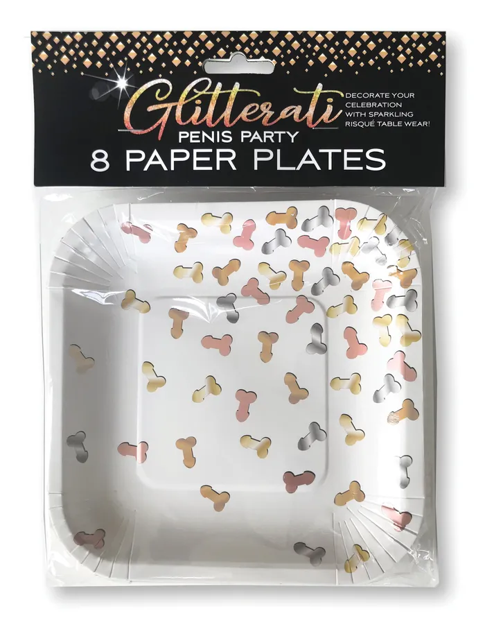Glitterati Penis Party Paper Plates 8 Count Little Genie Male Sex Toys