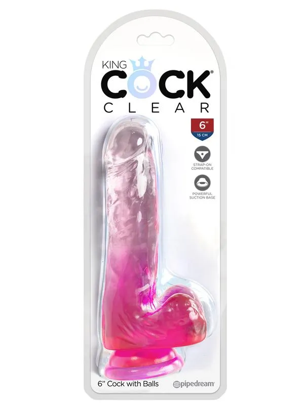 King Cock Clear 6 in with balls Pink Pipedream Products Dildos King Cock Clear 6 in with balls Pink Pipedream Products Dildos