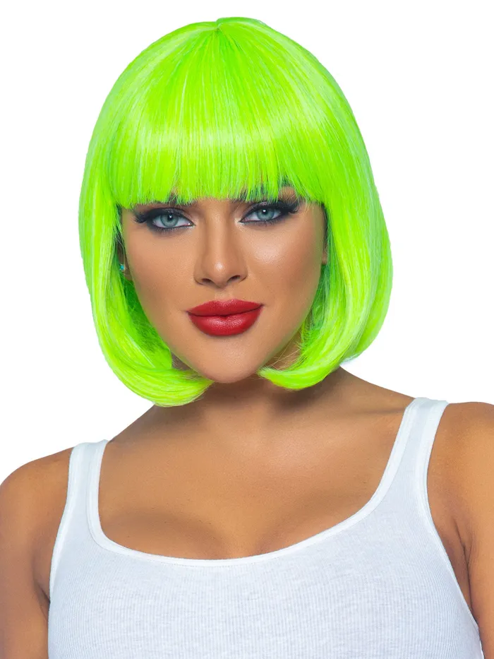 Leg Avenue 12 Inch Short Bob Wig Neon Green Anal