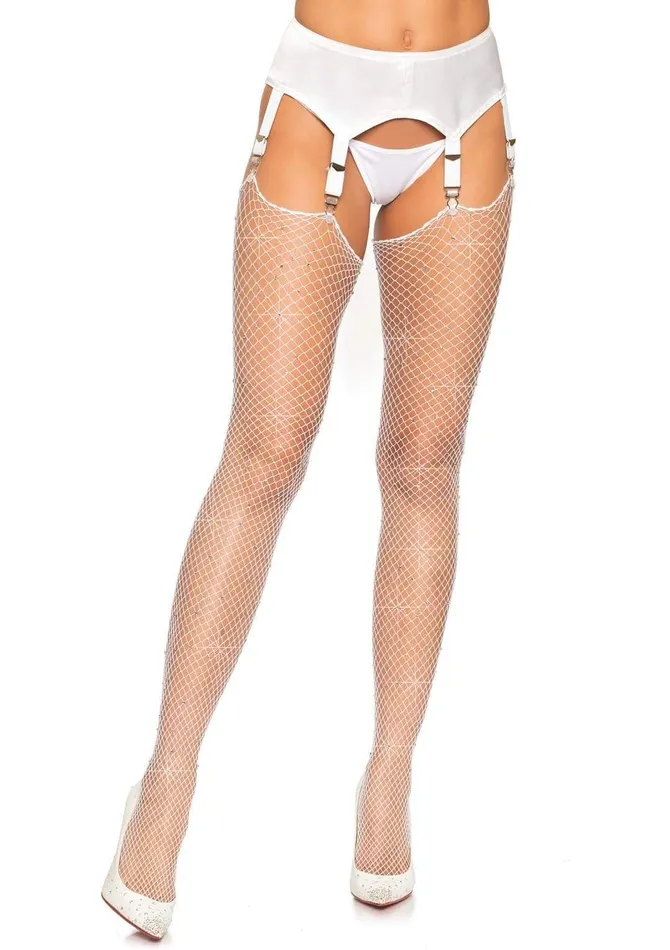 Leg Avenue Rhinestone Fishnet Stockings One Size White Teddies And Bodies