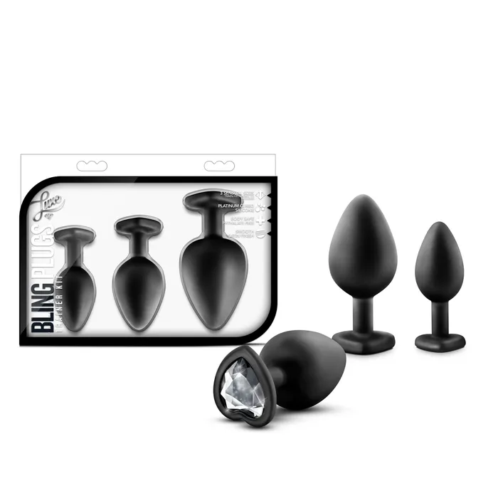 Luxe Bling Plugs Training Kit Black With White Gems Blush Anal