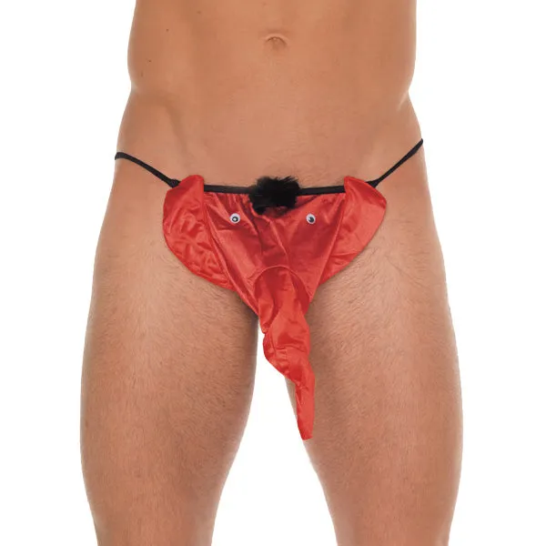 Mens Black GString With Red Elephant Animal Pouch Rimba Anal