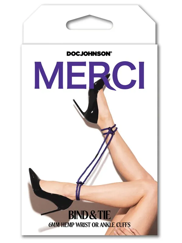 Merci Bind and Tie 6mm Hemp Wrist or Ankle Cuffs Violet Doc Johnson Restraints Merci Bind and Tie 6mm Hemp Wrist or Ankle Cuffs Violet Doc Johnson Restraints