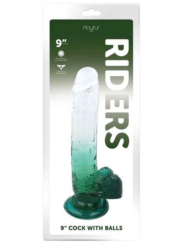 Playful Female Sex Toys Playful Riders 9 in Cock with Balls Green Playful Female Sex Toys Playful Riders 9 in Cock with Balls Green