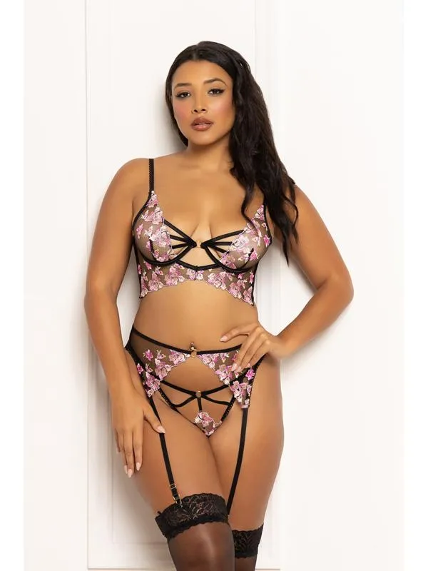 Three Piece Long Line Bra Set Multicolored Embroidered Floral Galloon Lace Long Line Bra Seven Til Midnight Female Sex Toys Three Piece Long Line Bra Set Multicolored Embroidered Floral Galloon Lace Long Line Bra Seven Til Midnight Female Sex Toys