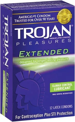 Trojan Pleasures Extended Pleasure 12 Pack Trojan Condoms Female Sex Toys