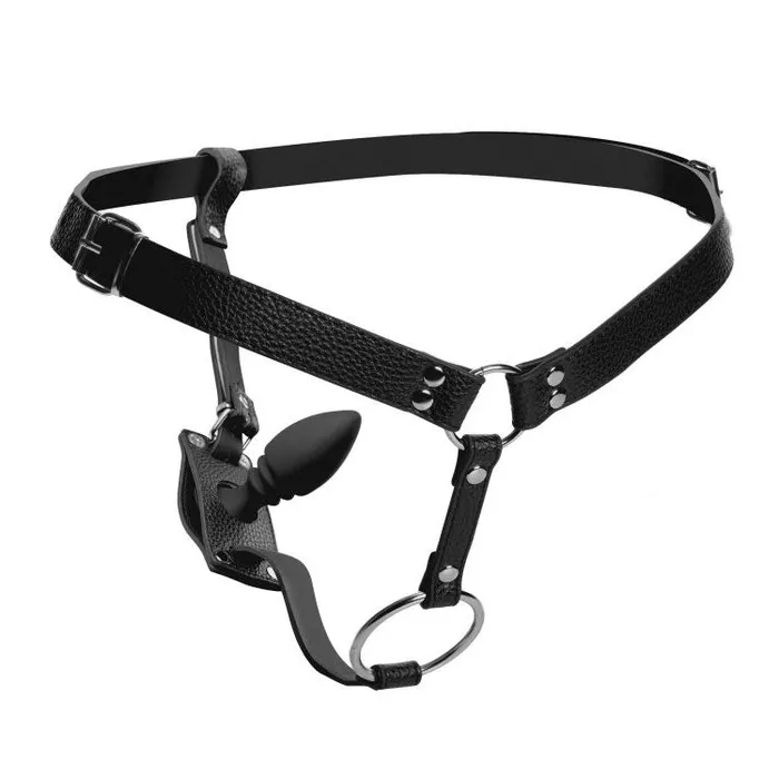 XR Brands Strict Male Cock Ring Harness with Silicone Anal Plug Male Sex Toys XR Brands Strict Male Cock Ring Harness with Silicone Anal Plug Male Sex Toys